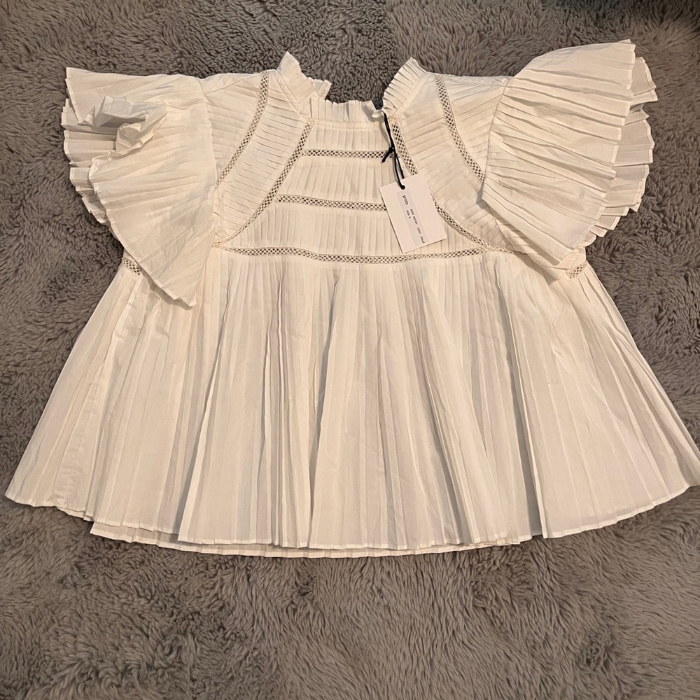27 Miles Malibu White Pleated Blouse Size Small NWT